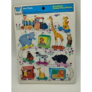 1966 Zoo Train Frame Preschool Puzzle Whitman Decor Toys Vintage Circus 4514C